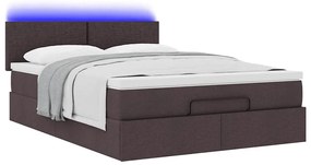 Estrutura cama otomana colchão 140x200cm tecido castanho escuro