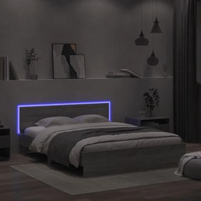 vidaXL Estrutura cama c/ cabeceira/luzes LED 160x200cm cinzento sonoma