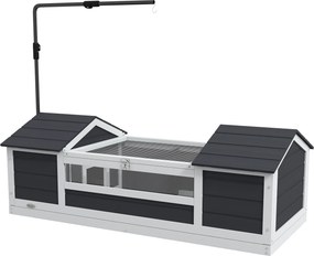 Recinto exterior para tartarugas com 2 compartimentos abertos e suporte para lâmpada ajustável, em madeira maciça, 120 x 56,5 x 43 cm, cinzento