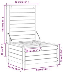 Apoio pés para jardim 62x63,5x32 cm pinho maciço branco