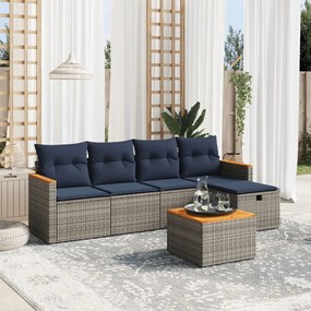 vidaXL 6 pcs conjunto sofás p/ jardim c/ almofadões vime PE cinzento