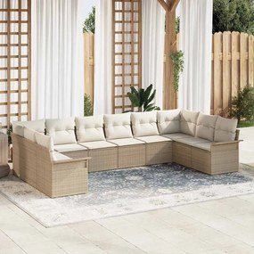 vidaXL Conjunto de Sofá de Jardim de 10 Peças com Almofadas Bege Rattan Sintético