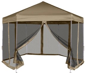 vidaXL Tenda pop-up hexágono c/paredes 3,6x3,1m 220g/m² cinza-castanho