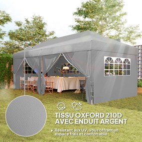 Tenda de jardim para exterior de 3 x 6 m, tenda dobrável com 6 paredes laterais, saco de transporte incluído, cinzento