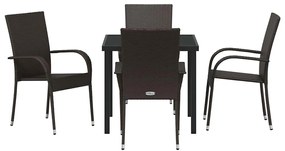 Conjunto de Jantar para Jardim 5 pcs Castanho Rattan de PE