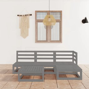 vidaXL 5 pcs conjunto lounge de jardim pinho maciço cinzento