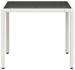 Mesa de jardim com tampo de vidro 90x90x75 cm vime PE branco