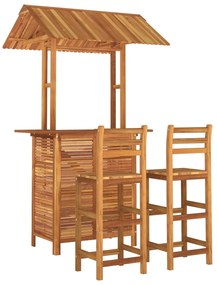 3 pcs conjunto de bar para jardim madeira de acácia maciça