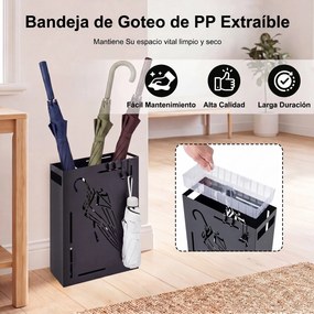 Porta-Guarda-Chuvas para Entrada, 28 x 12 x 41 cm, Bandeja de Recolha Removível, Preto