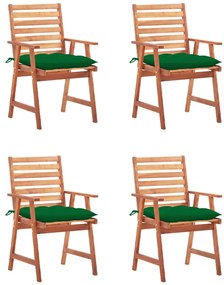 Cadeiras de jantar p/ jardim 4 pcs c/ almofadões acácia maciça