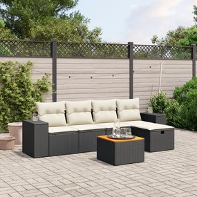 6 pcs conjunto sofás de jardim c/ almofadões vime PE preto