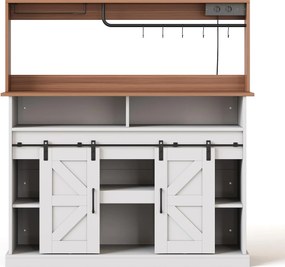 Aparador-cafetaria, em estilo casa de campo com portas de correr, Aparador com arrumação, 120x40x130 cm, Branco+Cor natural| AOSOM Portugal