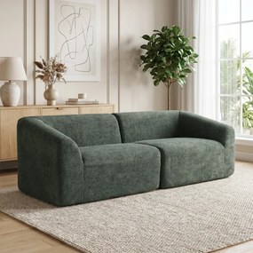 Sofá de 3 lugares em chenille, 225 (L) x 93 (P) x 68 (A) cm, sofá de sala estofado moderno com assento largo, almofada com molas, verde escuro