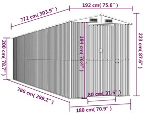 Abrigo de jardim 192x772x223 cm aço galvanizado verde