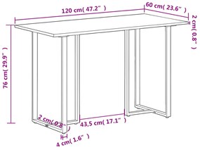Mesa de jantar 120 cm madeira de mangueira áspera