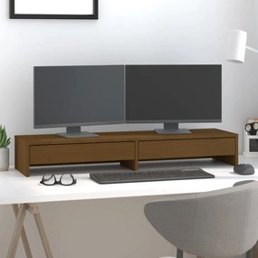 vidaXL Suporte para monitor 100x27x15 cm pinho maciço castanho mel