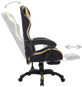 Cadeira estilo corrida luzes LED RGB couro artif. dourado/preto