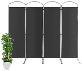 Biombo dobrável 221 x 51 x 188 cm de 4 painéis divisória de espaços com tela de tecido para varanda, escritório, sala de estar Cinzento