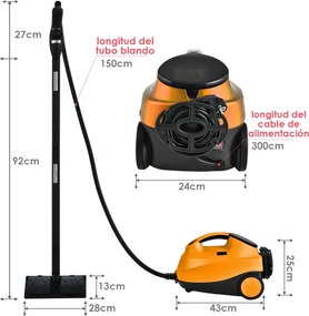 Máquina a vapor 2000 W 1,5 L Pressão 4 Bar com Fecho de Segurança para Crianças Laranja