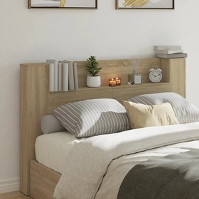 vidaXL Armário cabeceira c/ luzes LED 160x16,5x103,5cm carvalho sonoma