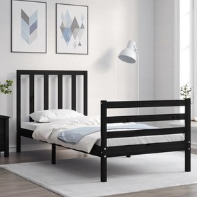 vidaXL Estrutura cama de solteiro c/ cabeceira madeira maciça preto