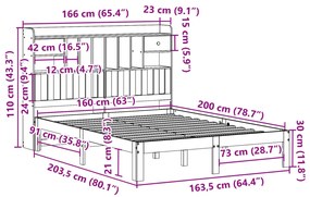 Cama com estante sem colchão 160x200 cm pinho maciço branco