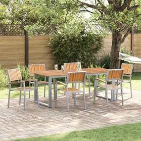 vidaXL Conjunto de Cadeiras de Jardim Empilháveis 6 pcs Cinza Aço e Madeira de Acácia Sólida