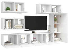 6 pcs conjunto de móveis de TV derivados de madeira branco