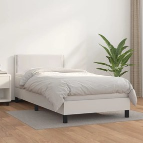 Cama com molas/colchão 90x190 cm couro artificial branco