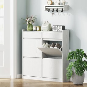 Sapateira Estreita com 4 Portas Sapateira para Entrada com 2 Gavetas para 8 Pares de Sapatos 98x19,2x95,3 cm Branco