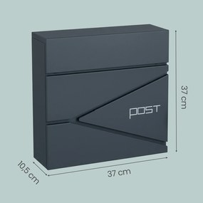 Caixa de correio com fechadura e compartimento para jornais 10,5 x 37 x 37 cm Antracite
