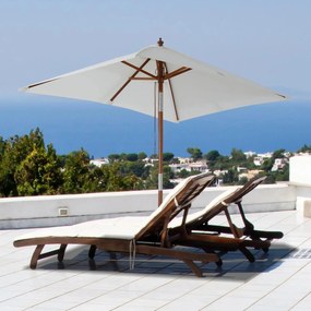 Chapéu de Sol de Jardim 200x150x230cm Chapéu de Sol Retangular Inclinável com Polia Duplo Teto e Mastro Desmontável de Madeira para Terraço Pátio Crem
