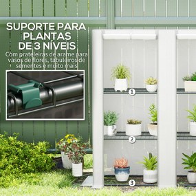 Estufa de Exterior Pequena com 3 Prateleiras 2 Portas de Enrolar Capa de PE e Estrutura de Aço 144x48x152 cm Branco