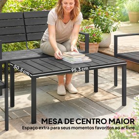Conjunto de Móveis de Jardim para 4 Pessoas Sofá de 2 Lugares 2 Cadeiras e Mesa de Centro Preto