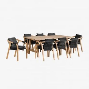 Conjunto De Mesa Retangular 200x100 Cm E 8 Cadeiras De Jantar Em Madeira De Acácia Dubai Castanho Acácia Rústico & Tecido Cinza Grafito - Sklum