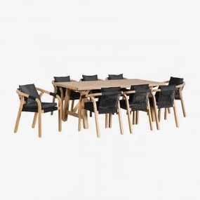 Conjunto De Mesa Retangular 200x100 Cm E 8 Cadeiras De Jantar Em Madeira De Acácia Dubai Tecido Cinza Grafito & Castanho Acácia Rústico - Sklum
