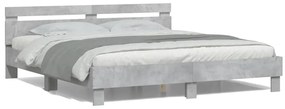 Estrutura cama cabeceira e luzes LED 160x200cm cinzento cimento