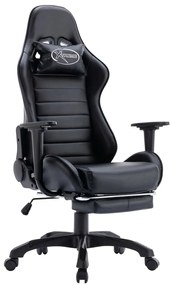vidaXL Cadeira estilo corrida com apoio de pés couro artificial preto