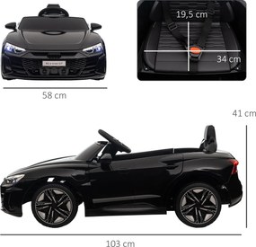 Carro Elétrico AUDI RS E-Tron GT 12V com 2 Motores Faróis LED Buzina Música USB 3-5km/h 103x58x41cm Preto