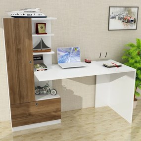 Secretária Domingos – Branco Nogueira – 149,5x120x61,8 cm | Tribo Home