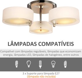 Candeeiro de Teto Moderno Candeeiro Suspenso com Ecrã em Acrílico e Suporte para Lâmpada E27 Ø64x20 cm Branco