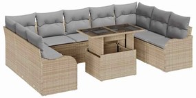 Conjunto de Sofá de Jardim vidaXL 10 Peças com Almofadas Bege Rattan P