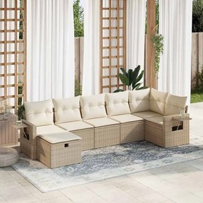 7 pcs conjunto de sofás p/ jardim com almofadões vime PE bege