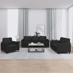 3201740 vidaXL 3 pcs conjunto de sofás com almofadões couro artificial preto