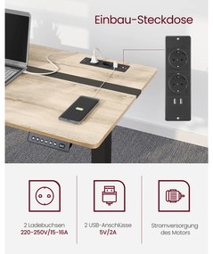 Secretária elétrica com altura ajustavel com 2 tomadas e 2 portas USB; e gaveta 60 x 140 x (72-120) cm greige-preto