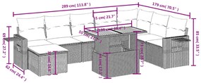9 pcs conjunto de sofás p/ jardim com almofadões vime PE bege
