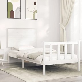 Estrutura de cama com cabeceira 100x200cm madeira maciça branco