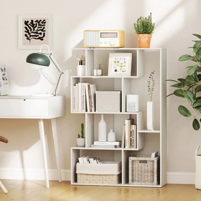 Estante em forma de S com 4 níveis, 6 compartimentos abertos e 2 dispositivos antiderrapantes para escritório ou estúdio, 80 x 30 x 119 cm, branco