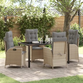 vidaXL Conjunto de Jantar para Jardim com Almofadas Bege Rattan Poliéster