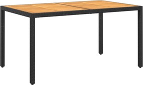 vidaXL Mesa de jardim 150x90x75cm madeira de acácia e vime PE preto